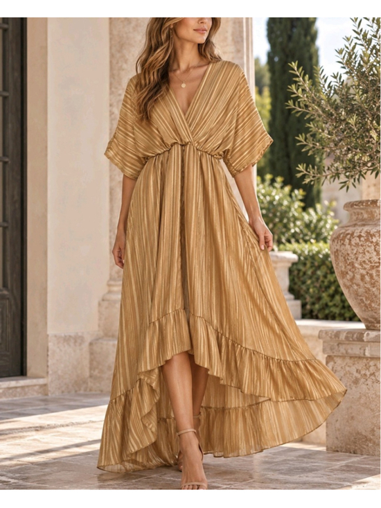 Unbranded Dresses & Skirts - Made in Italy Striped Maxi Dress Boho Ruffle Tiered Romantic High Low S